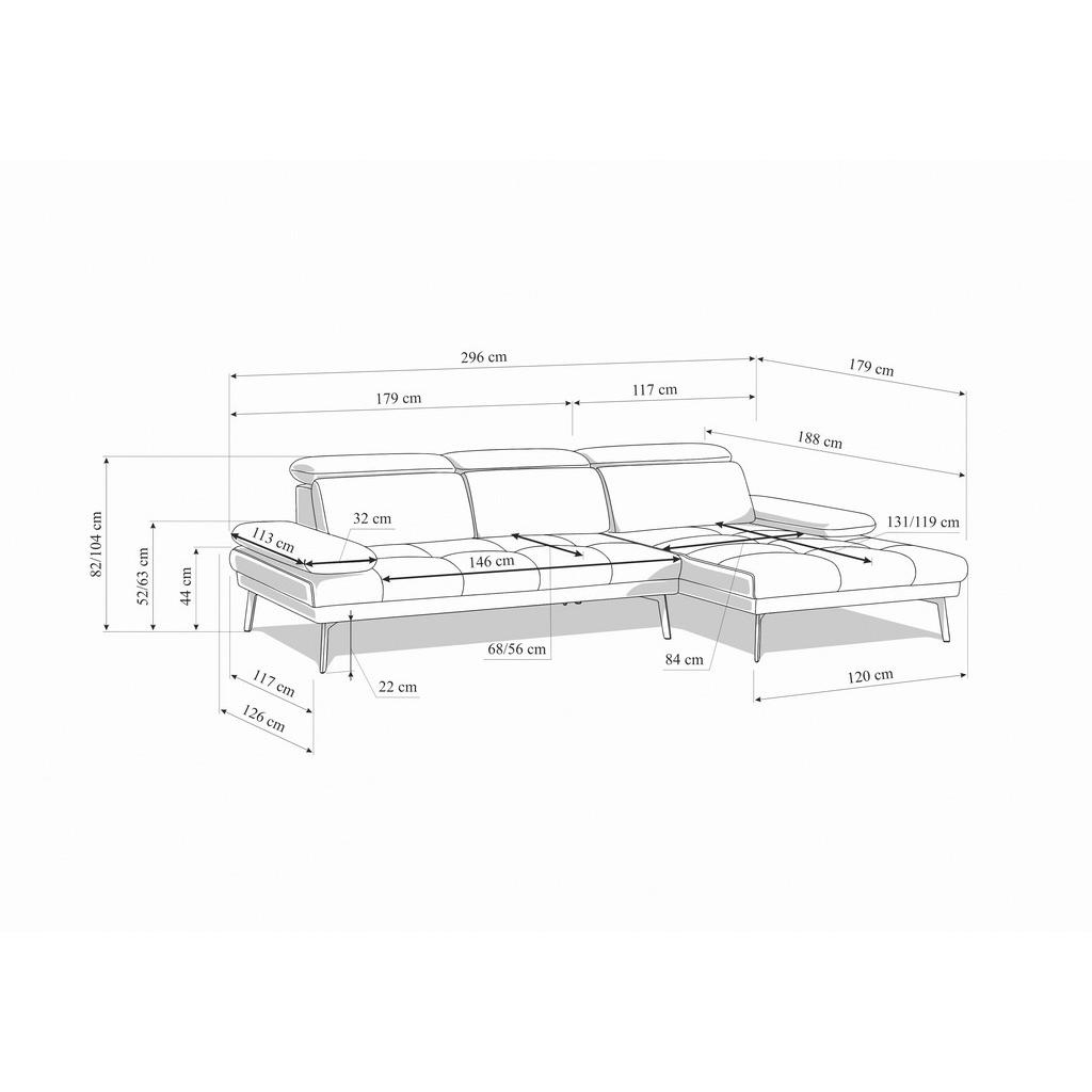Thumbnail - Xora Ecksofa More_LZ, Kupfer, Textil, 3-Sitzer, Ottomane links, Eckteil, 296x188 cm, Rücken echt, Armteil links, rechts,...