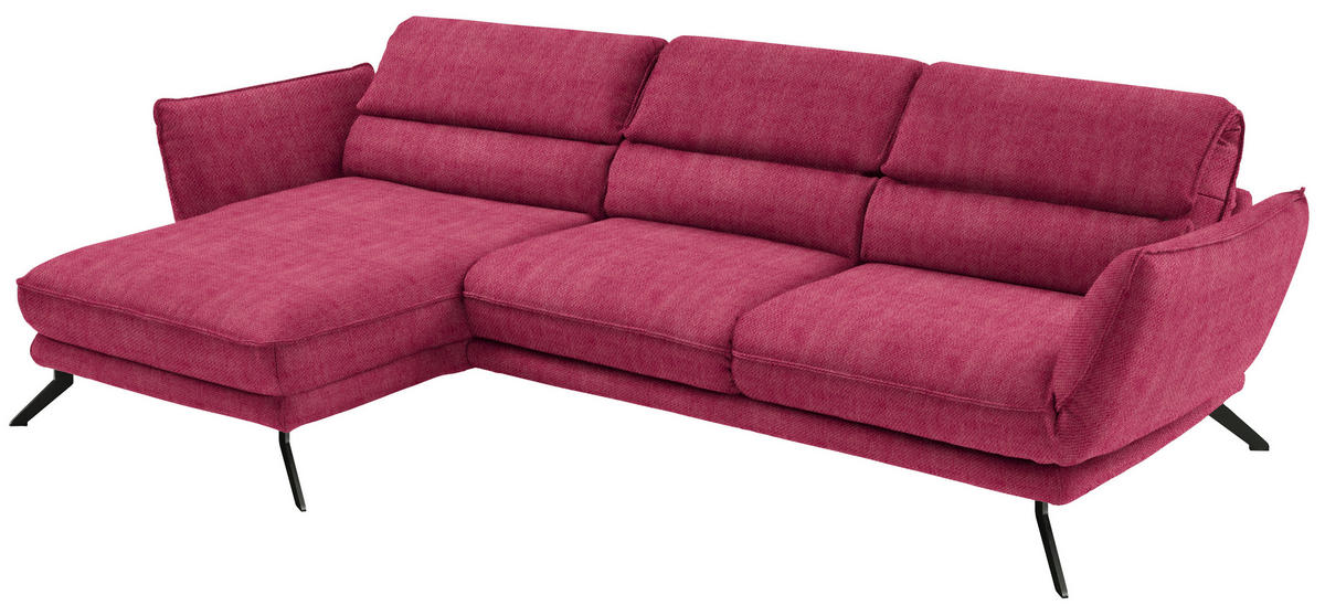 ECKSOFA in Velours Beere  - Beere/Schwarz, Design, Textil/Metall (153/283cm) - Valdera