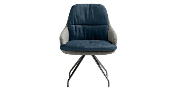 ARMLEHNSTUHL  Beinauswahl, Sitzfläche 360° drehbar, Stoff-/Lederauswahl Velours  Dunkelblau, Graublau  - Graublau/Schwarz, Design, Textil/Metall (60/86/66cm) - Dieter Knoll