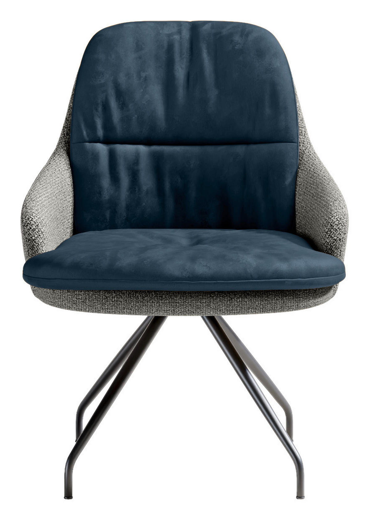 ARMLEHNSTUHL  Beinauswahl, Sitzfläche 360° drehbar, Stoff-/Lederauswahl Velours  Dunkelblau, Graublau  - Graublau/Schwarz, Design, Textil/Metall (60/86/66cm) - Dieter Knoll