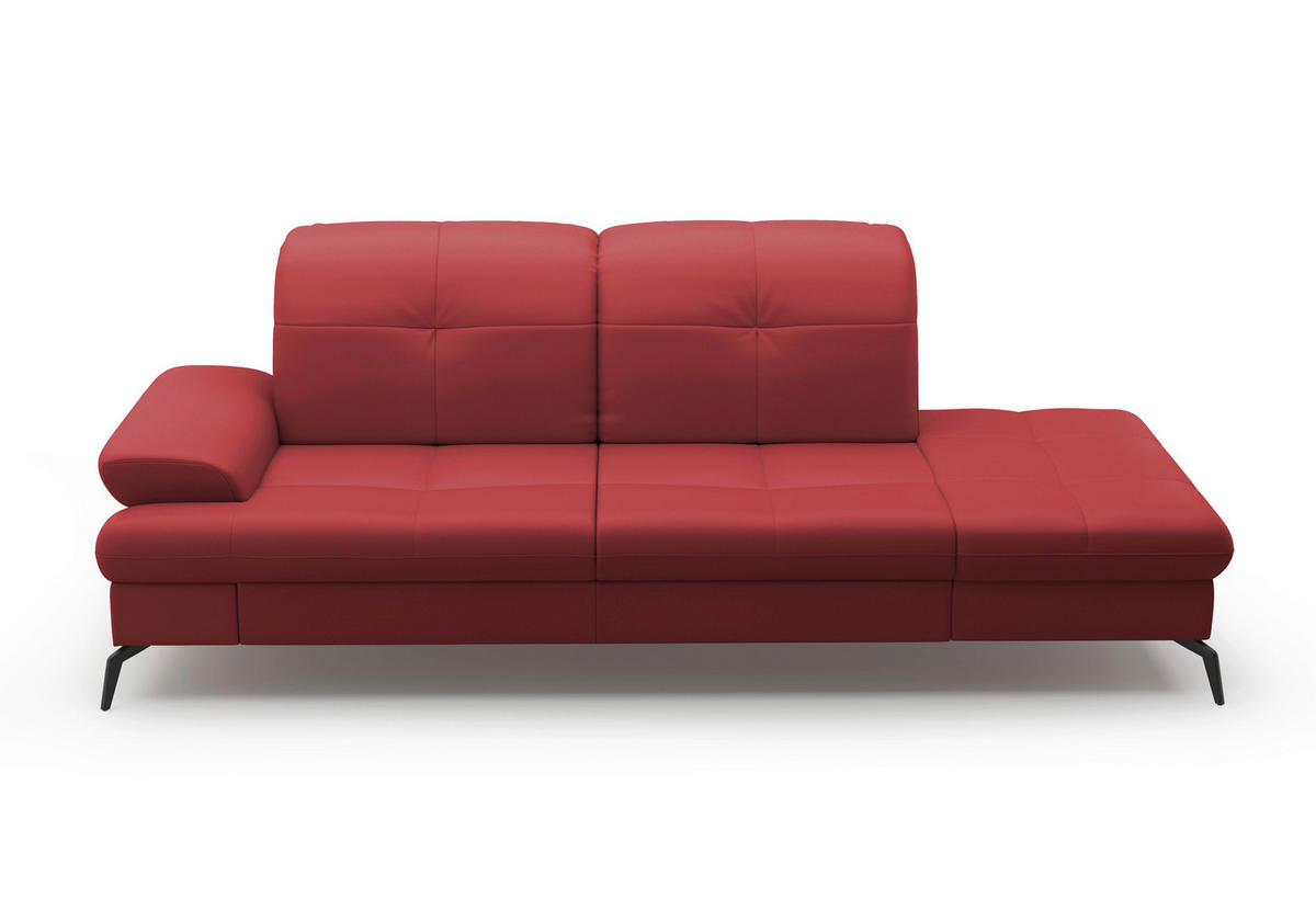 RÉCAMIERE in Echtleder Rot  - Rot/Schwarz, Konventionell, Leder/Metall (231/90/122cm) - Sit & More