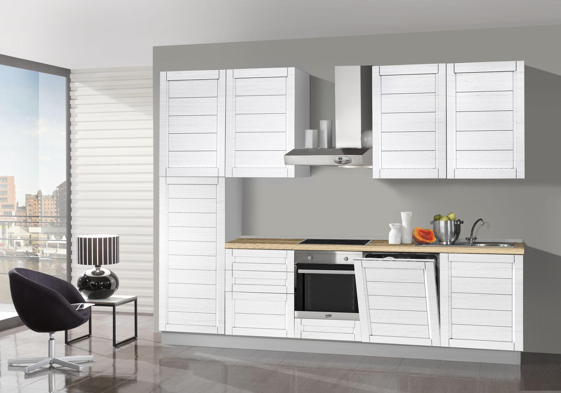 BLOK KUHINJA S APARATIMA bijela - bijela/boje hrasta, Basics, drvni materijal/drvo (300,0/240,0/60,0cm) - Xora