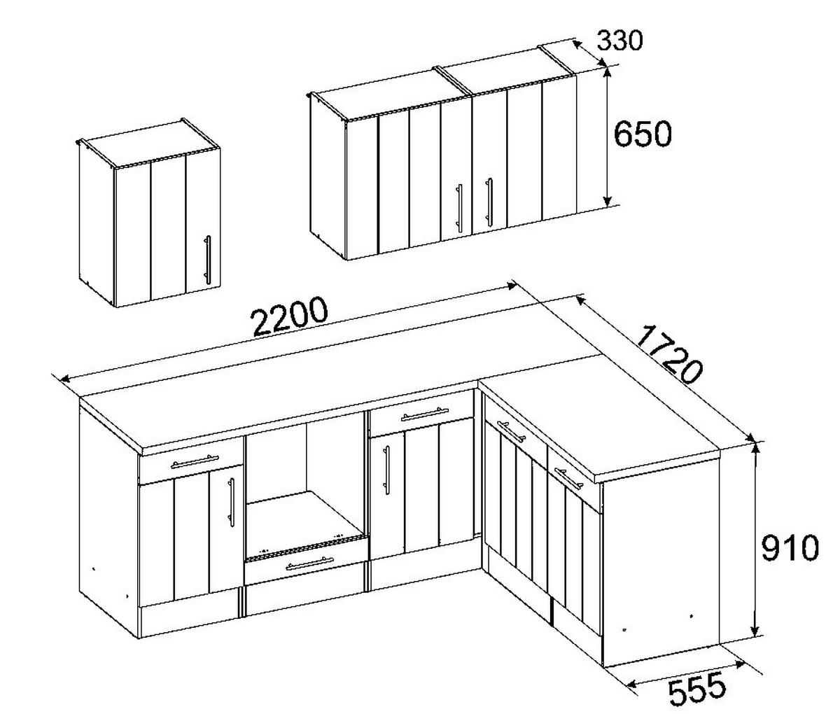 ECKKÜCHE 220/172 cm  in Weiß  - Eichefarben/Weiß, ROMANTIK / LANDHAUS, Holzwerkstoff/Metall (220/172cm) - Respekta