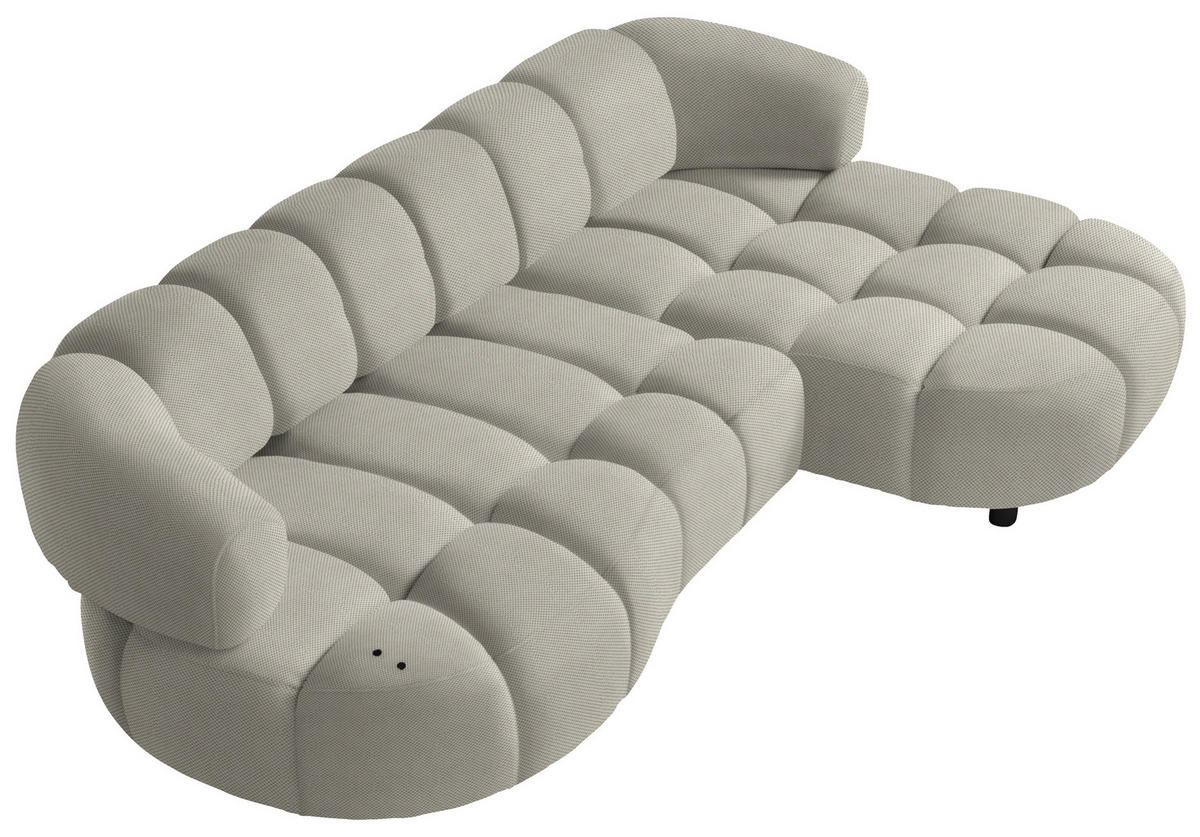 ECKSOFA in Webstoff Ecru  284/183 cm  - Ecru/Schwarz, Design, Holz/Textil (284/183cm) - Welnova
