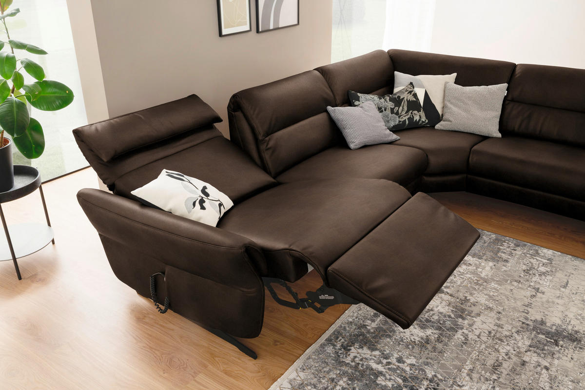 ECKSOFA in Echtleder Braun  286/258 cm  - Schwarz/Braun, Design, Leder/Metall (286/258cm) - Schöner Wohnen