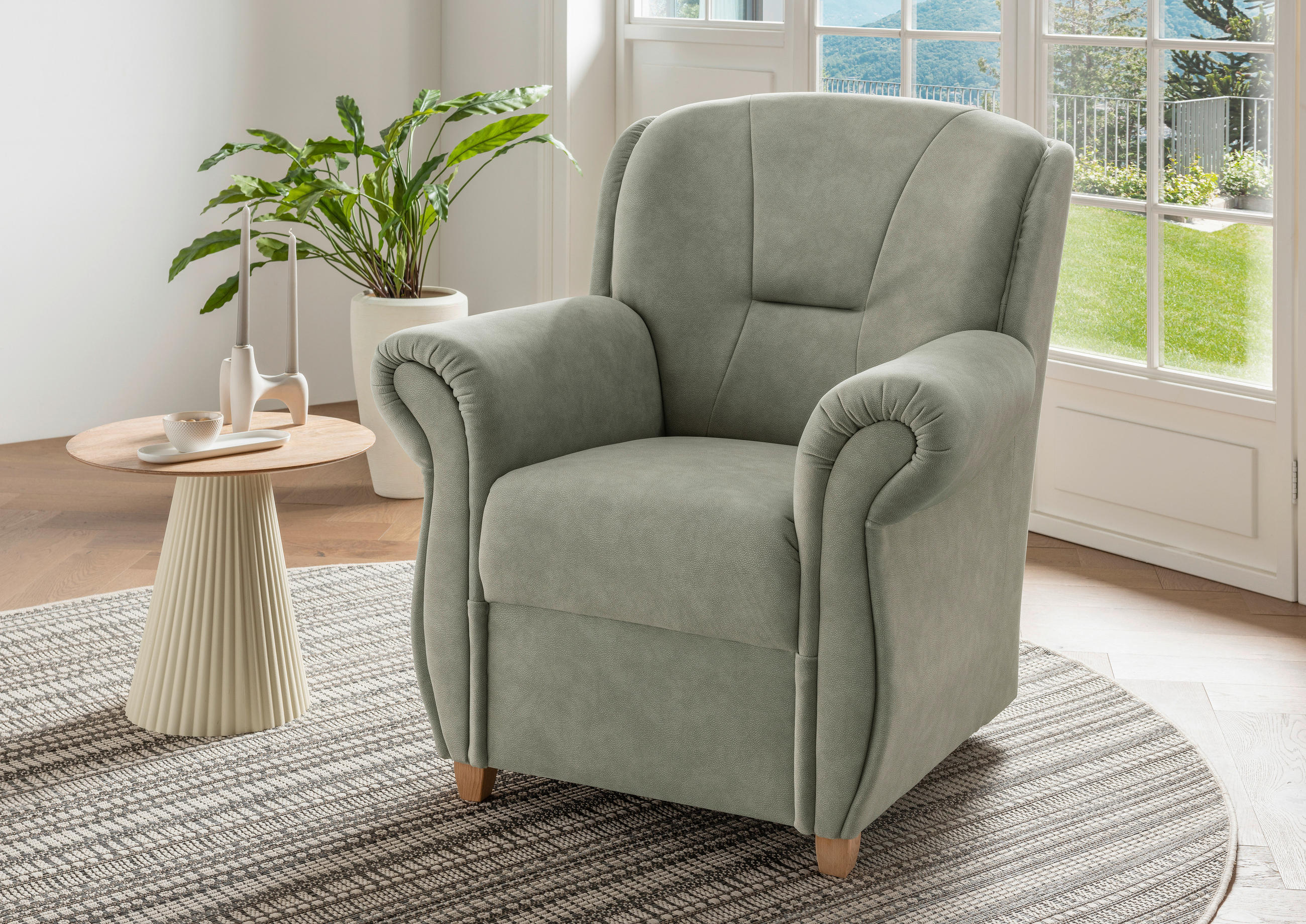 SESSEL in Mikrofaser Grün  - Wildeiche/Grün, KONVENTIONELL, Holz/Textil (91/100/88cm) - Livetastic