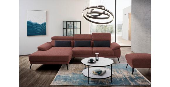 ECKSOFA in Velours Weinrot 187/295 cm - Weinrot/Schwarz, Design, Textil/Metall (187/295cm) - Novel