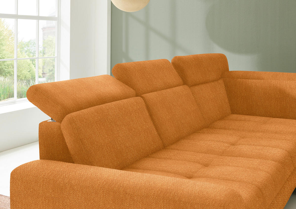 ECKSOFA in Chenille Orange  - Schwarz/Orange, Design, Textil/Metall (310/220cm) - Beldomo Style