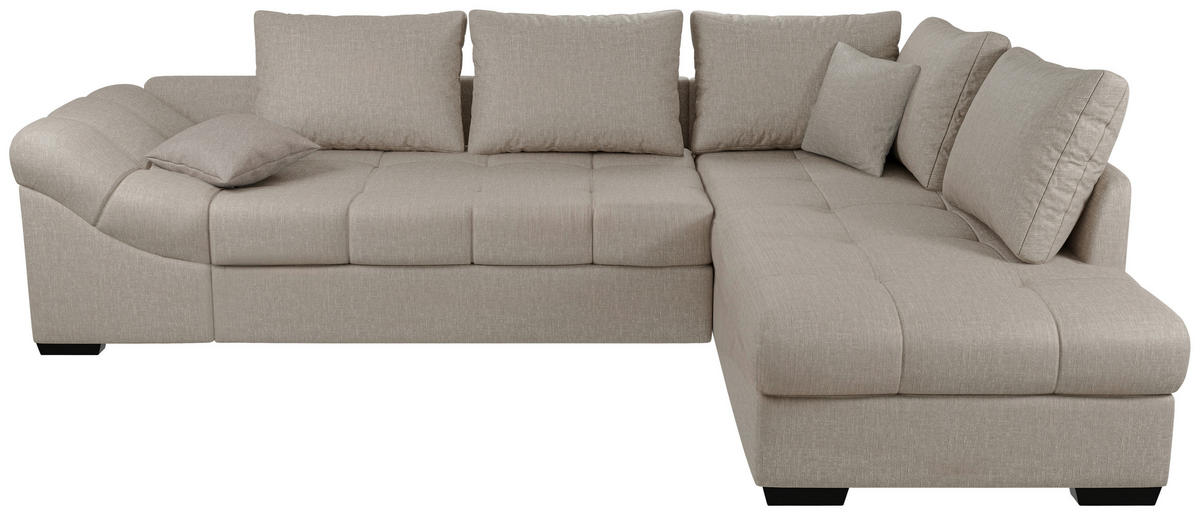 ECKSCHLAFSOFA in Taupe Textil   - Taupe/Schwarz, Modern, Holz/Textil (298cm) - MID.YOU
