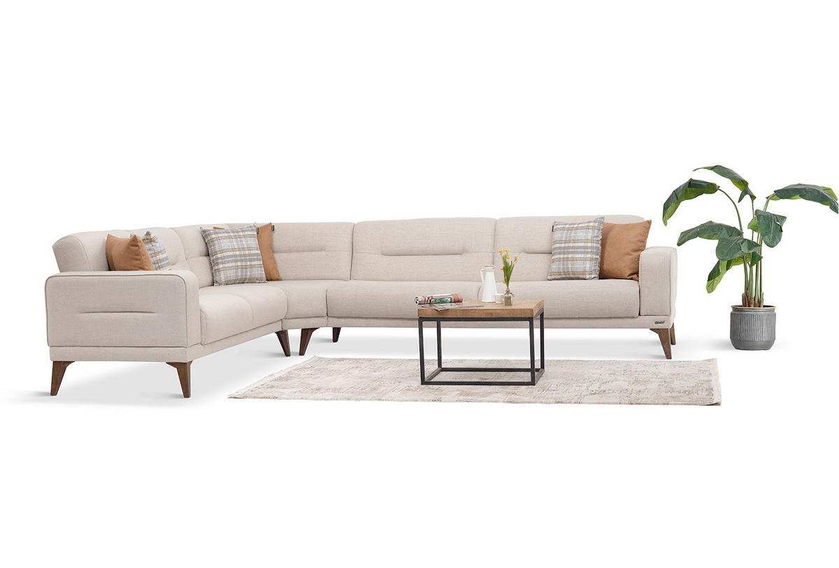 ECKSOFA  in Leinenoptik Greige  255/314 cm  - Sandfarben/Greige, Design, Kunststoff/Textil (255/314cm) - Livetastic