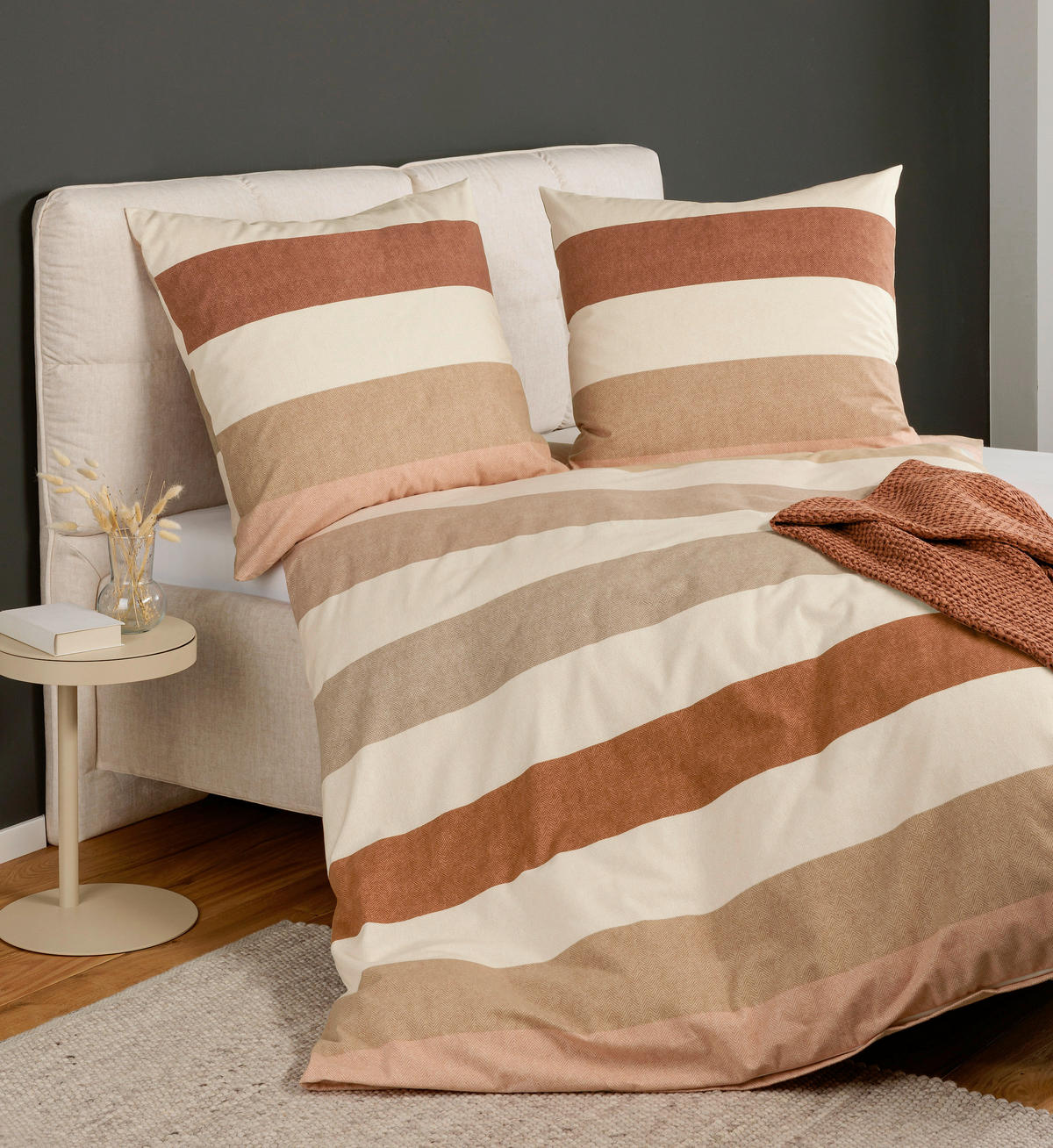 POSTELJNINA 135/200 cm bombažni flanel terakota  - terakota, Konvencionalno, tekstil (135/200cm) - Janine