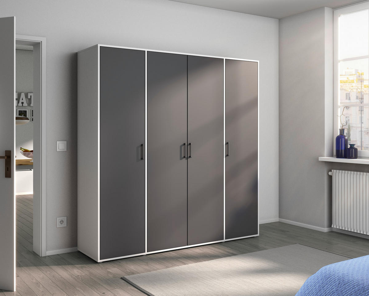 DREHTÜRENSCHRANK in Weiss, Grau  - Weiss/Grau, Modern, Holzwerkstoff/Kunststoff (187/194/53cm) - Rauch Möbel
