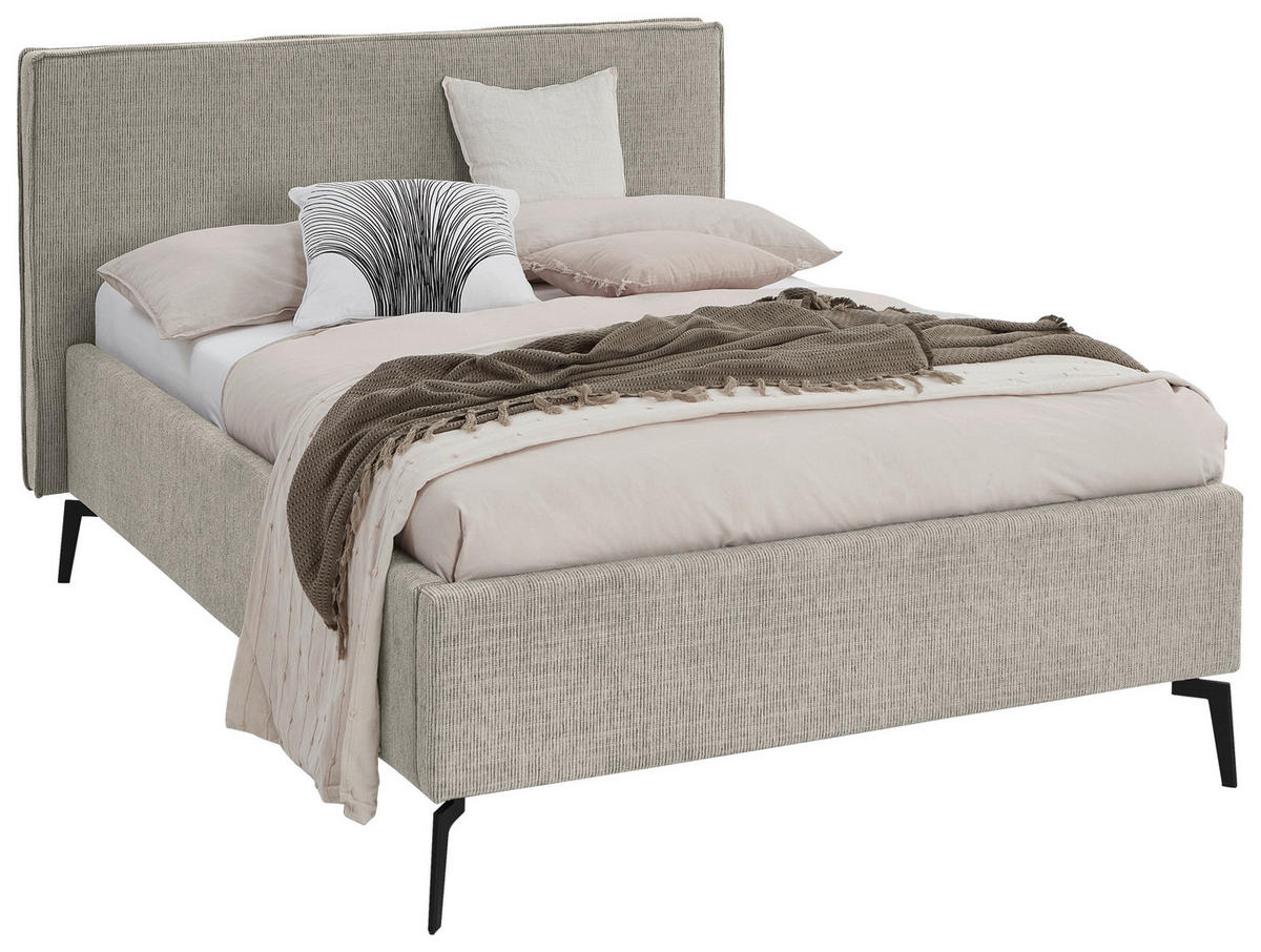 POLSTERBETT 140/200 cm  in Greige  - Greige/Birkefarben, Design, Holz/Textil (140/200cm) - home24