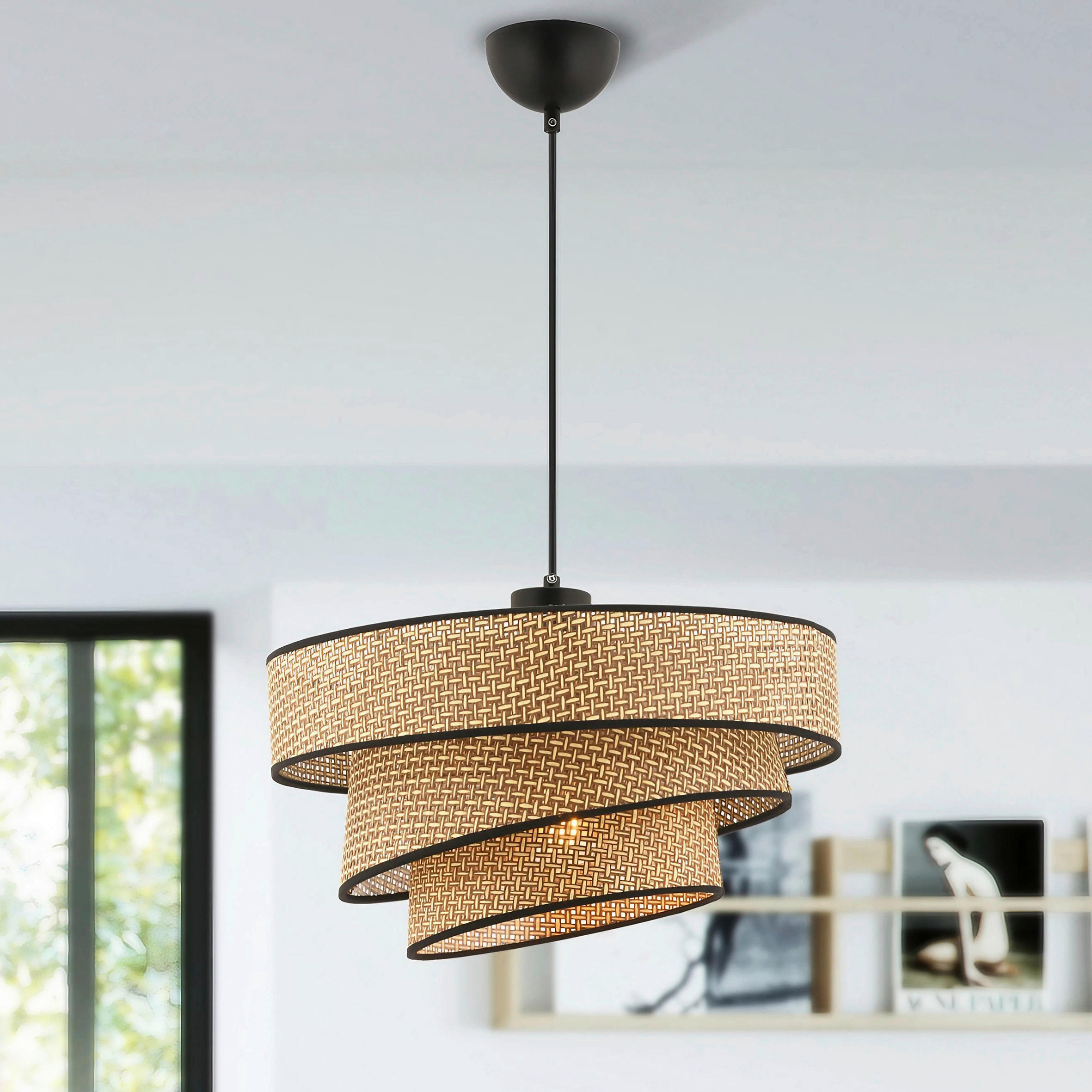 HÄNGELEUCHTE 40/72 cm   - Beige/Schwarz, Design, Textil/Metall (40/72cm) - P & B