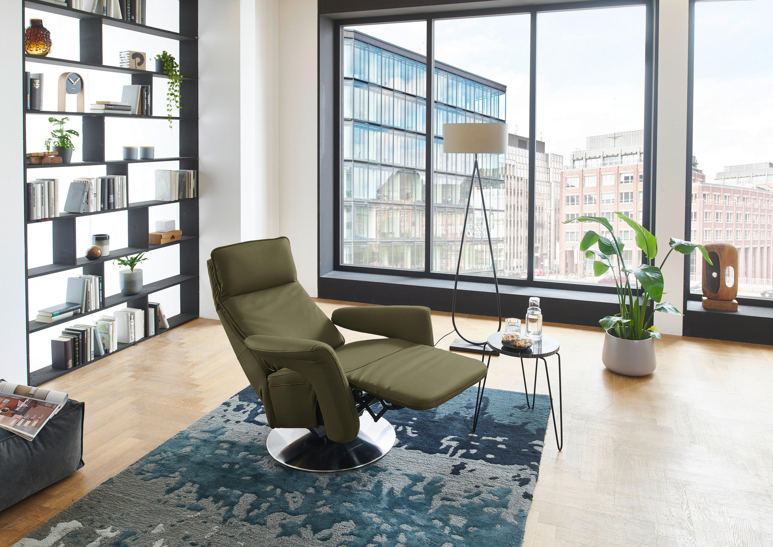 RELAXSESSEL in Leder Grün  - Edelstahlfarben/Grün, Design, Leder/Metall (83/112/87-174cm) - Valdera