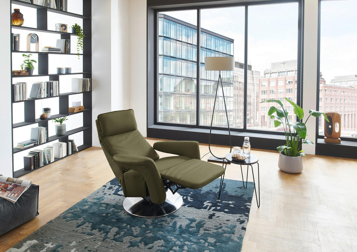 RELAXSESSEL in Leder Grün  - Edelstahlfarben/Grün, Design, Leder/Metall (83/112/87-174cm) - Valdera