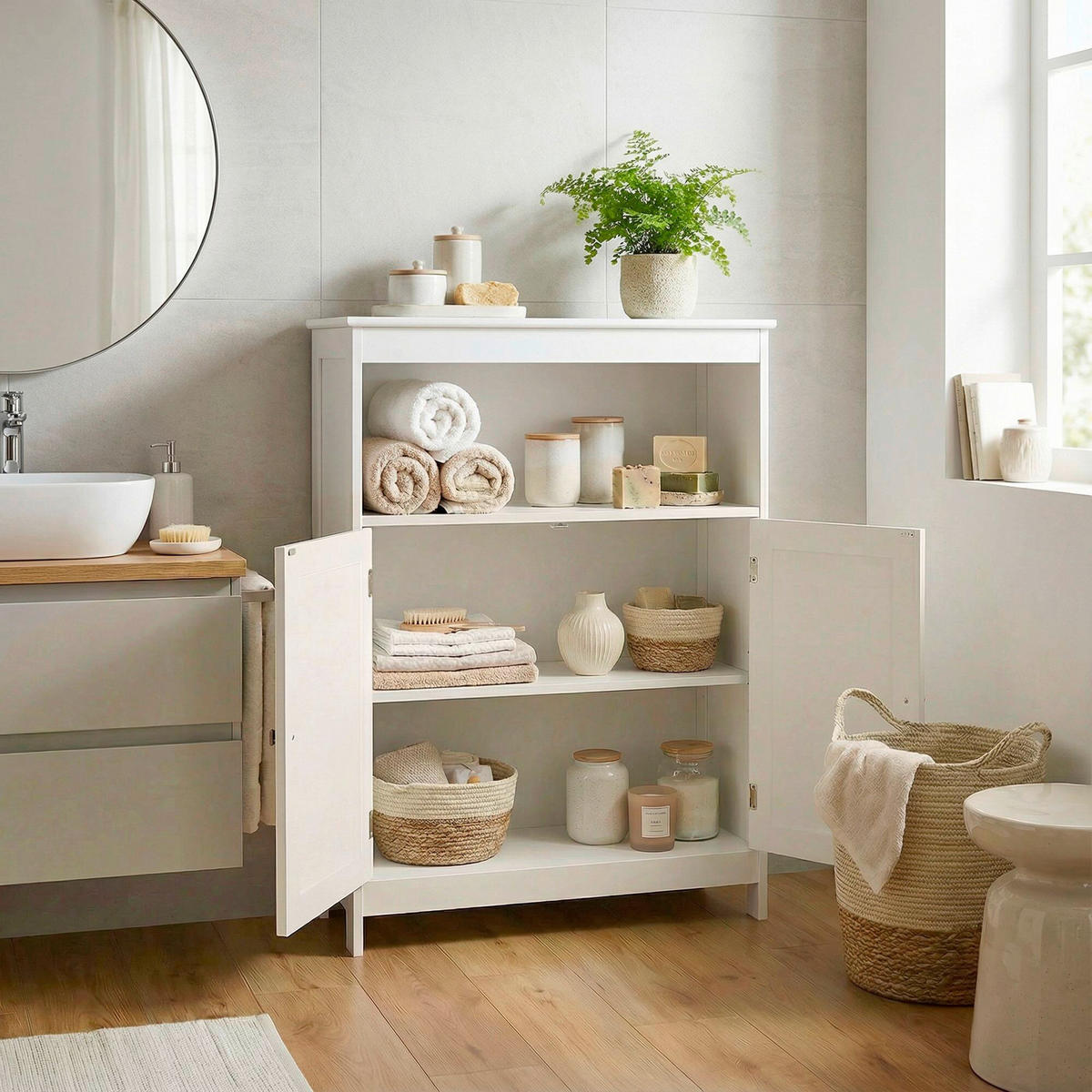 MIDISCHRANK 60/80/28 cm  - Weiss/Silberfarben, Design, Holzwerkstoff/Metall (60/80/28cm) - Livetastic