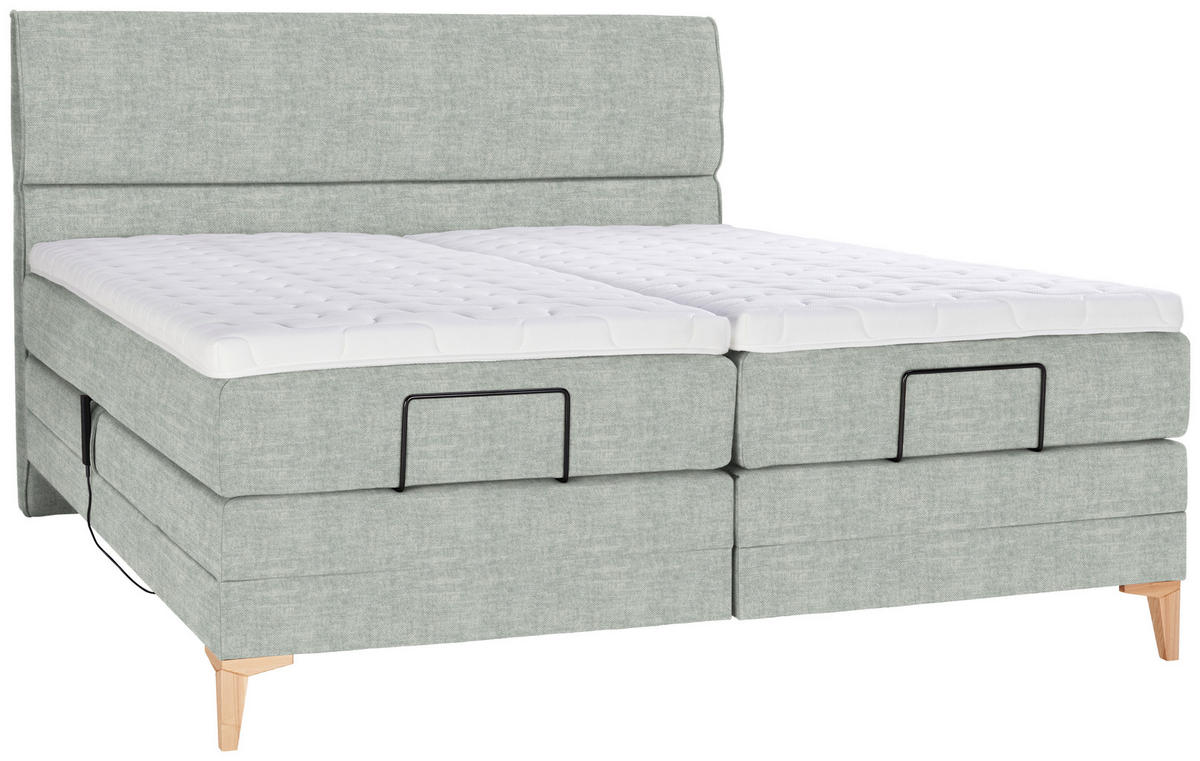 BOXSPRINGBETT 180/200 cm  in Hellgrau  - Eichefarben/Hellgrau, Konventionell, Holz/Textil (180/200cm) - Voleo