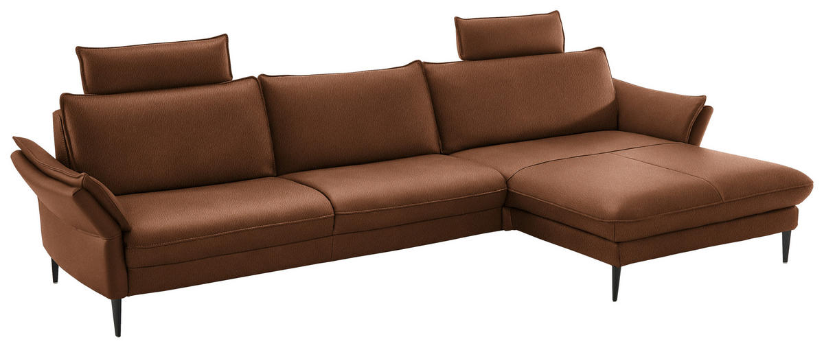 ECKSOFA in Echtleder Cognac  - Cognac/Schwarz, Design, Leder/Metall (334/172cm) - Hukla