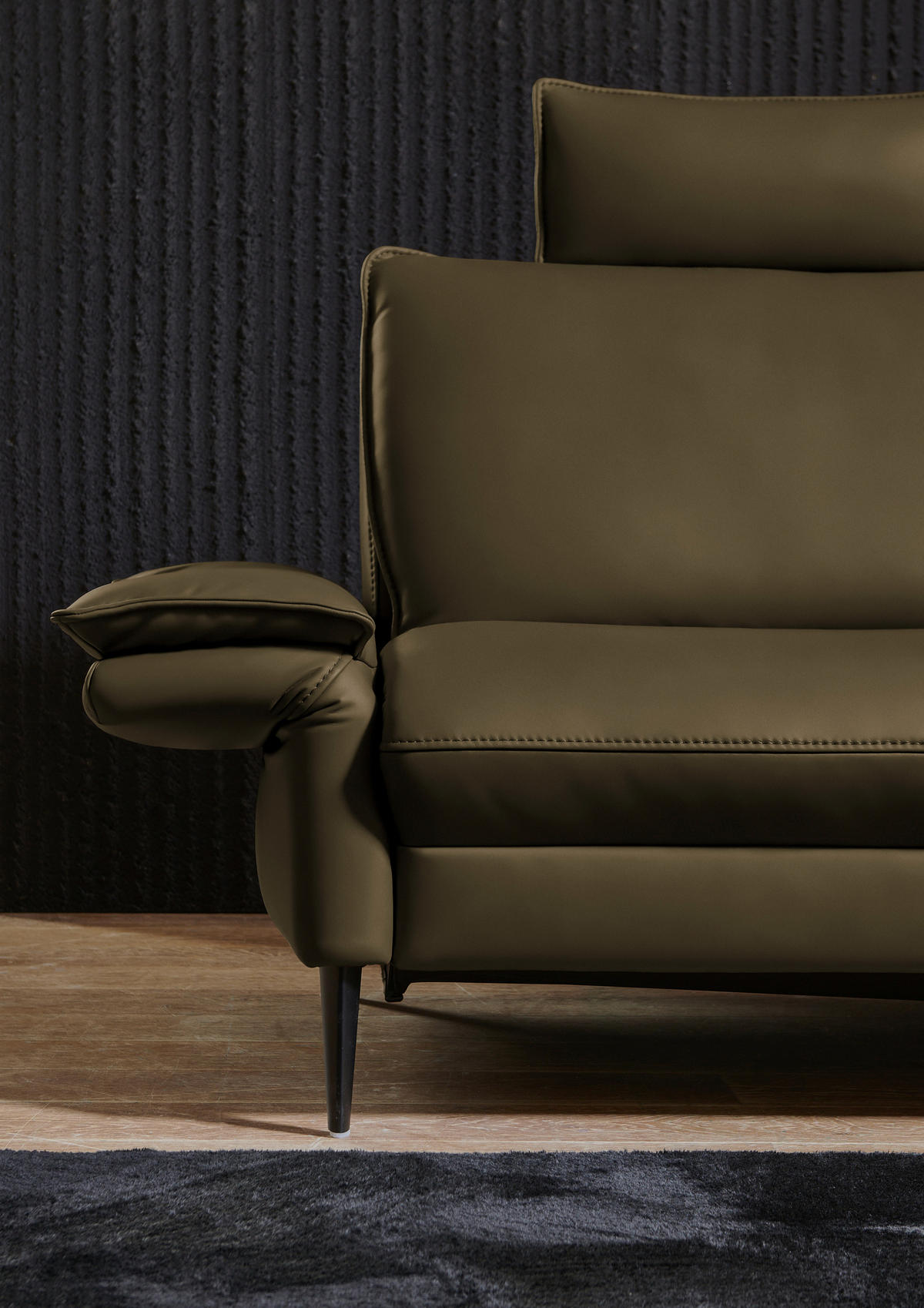 ECKSOFA in Echtleder Olivgrün  - Schwarz/Olivgrün, Design, Leder/Metall (334/172cm) - Valdera
