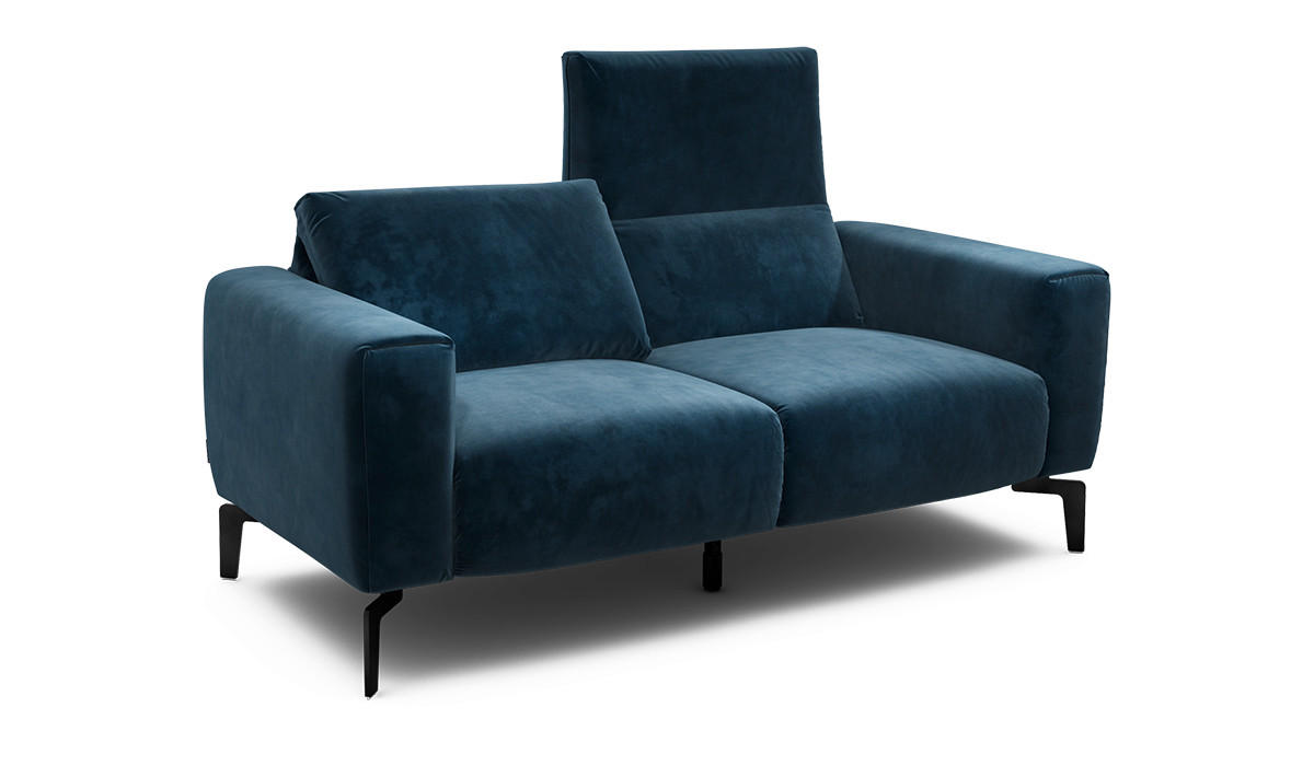 2-SITZER-SOFA Samt Dunkelblau  - Schwarz/Dunkelblau, Design, Textil/Metall (180/86/86-94cm) - SENSOO