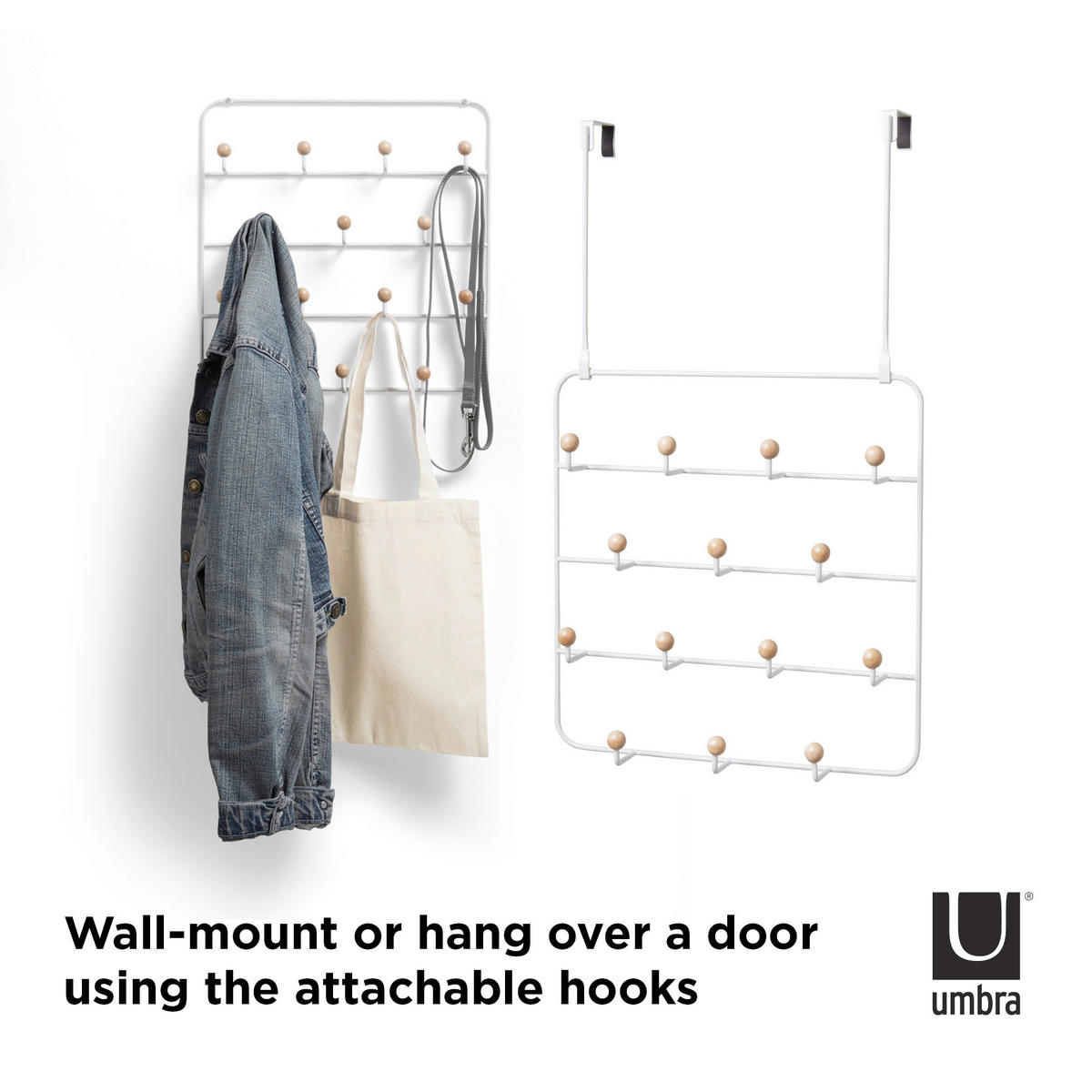 OBEŠALNIK ZA VRATA - bela/naravne barve, Basics, kovina/les (9/60/36cm) - Umbra