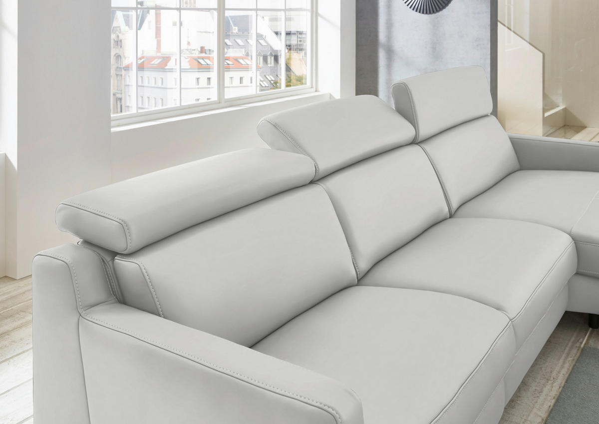 ECKSOFA in Echtleder Hellgrau  - Hellgrau/Schwarz, Design, Leder/Metall (291/176cm) - Valdera