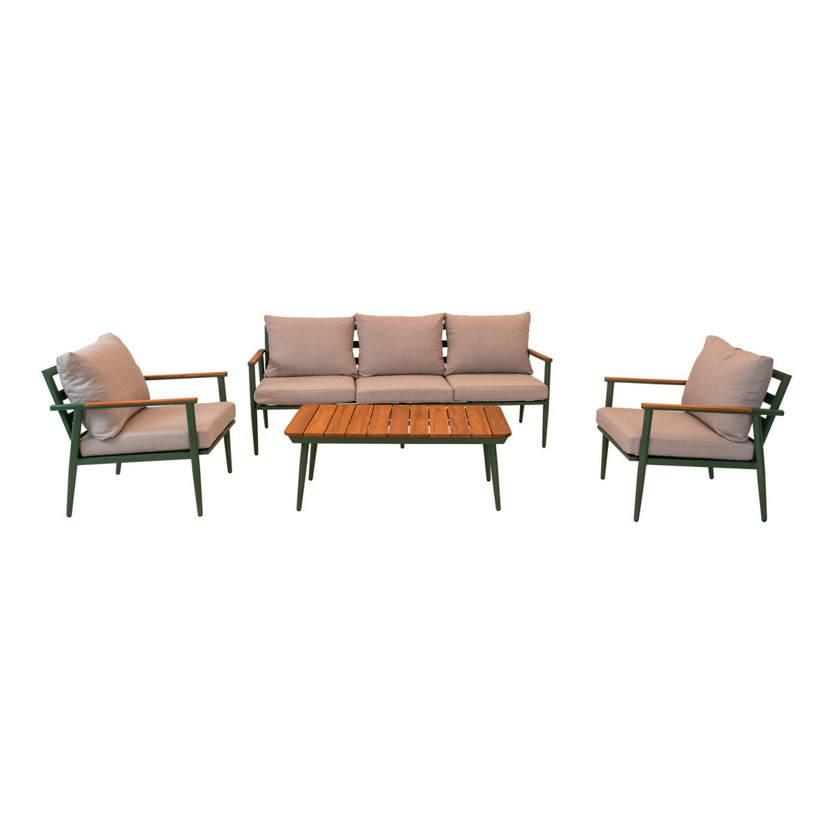 LOUNGEGARNITUR Teakholz Aluminium  - Smaragdgrün/Hellgrau, MODERN, Holz/Textil (320/190/80cm) - Ambia Garden