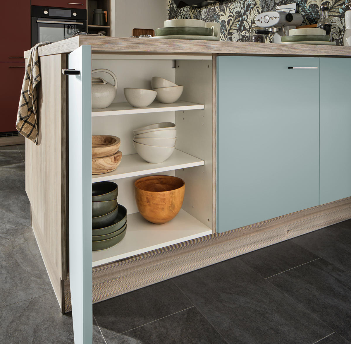 ECKKÜCHE  in Grün, Hellbraun  - Hellbraun/Schwarz, Design, Holzwerkstoff/Metall (192/280/150cm) - Xora
