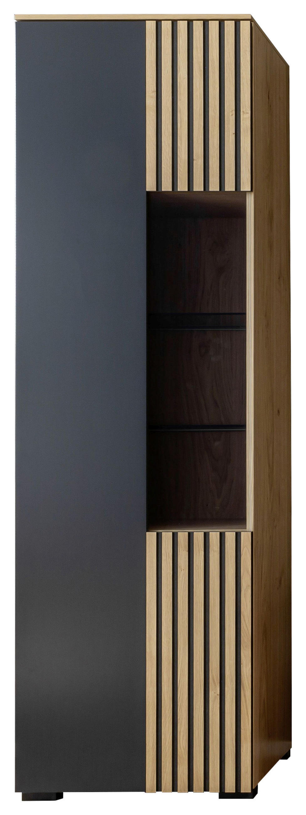 VITRINE in furniert Wildeiche Anthrazit, Eiche Bianco  - Eiche Bianco/Anthrazit, Design, Glas/Holz (60/200/45cm) - Moderano