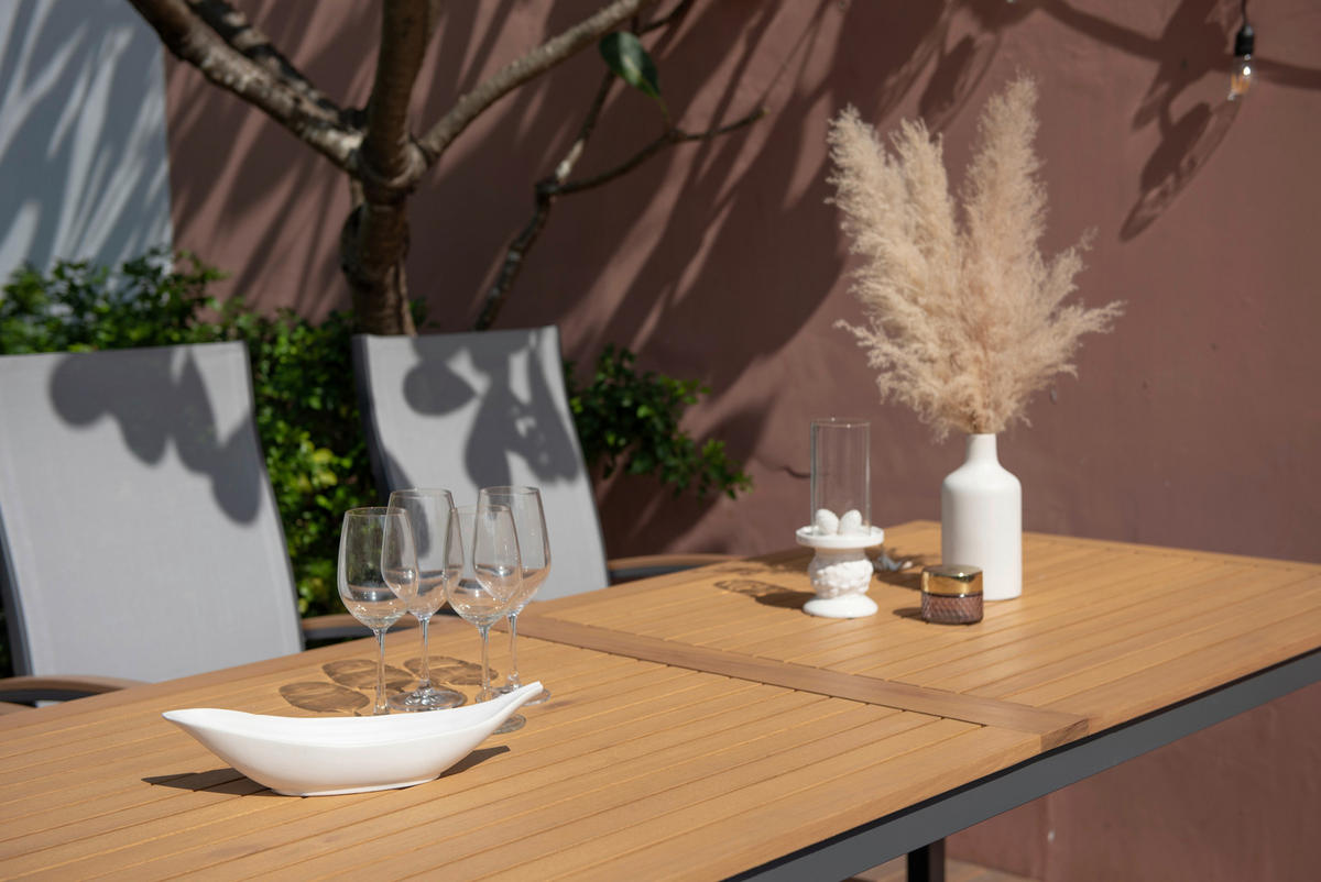 GARTENTISCH 206/90/74 cm Holz, Metall rechteckig  - Dunkelgrau/Teakfarben, Design, Holz/Metall (206/90/74cm) - Ambia Garden