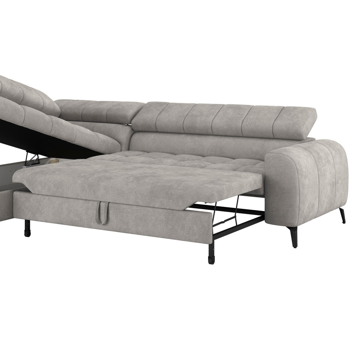 ECKSOFA VOLF Hellgrau Flachgewebe  - Hellgrau/Schwarz, Trend, Kunststoff/Textil (203/261cm) - Livetastic