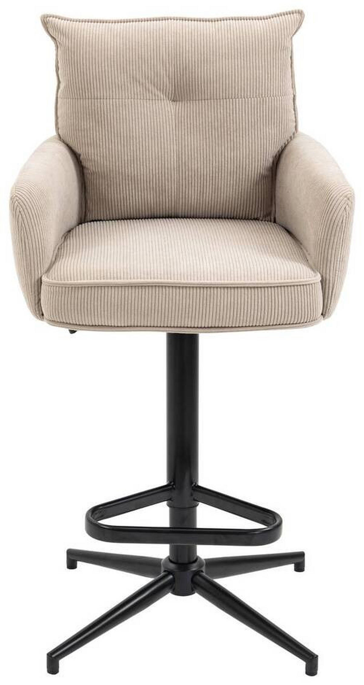 BARHOCKER Cord Creme, Beige Eisen Stoffauswahl, Sitzfläche 360° drehbar, inklusive Armlehnen  - Beige/Creme, Design, Textil/Metall (54/98-120/58cm) - Novel