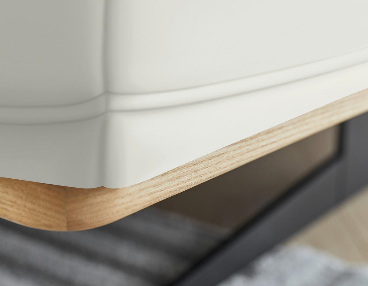 ECKSOFA in Echtleder Weiss  - Weiss/Eichefarben, Design, Leder/Holz (305/163cm) - Novel