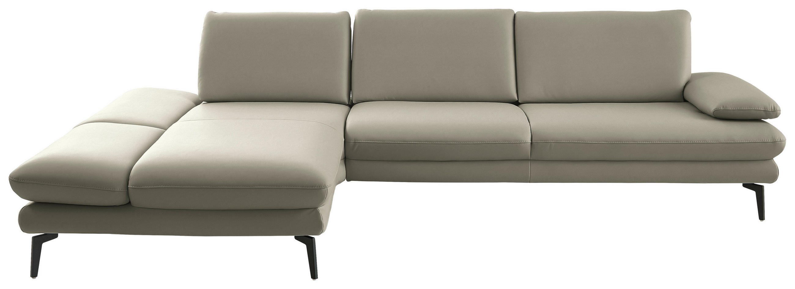 ECKSOFA in Echtleder Hellgrau  - Hellgrau/Schwarz, Design, Leder/Metall (195/308cm) - Dieter Knoll