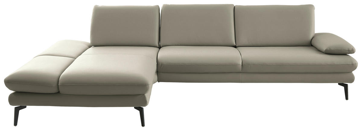 ECKSOFA in Echtleder Hellgrau  - Hellgrau/Schwarz, Design, Leder/Metall (195/308cm) - Dieter Knoll