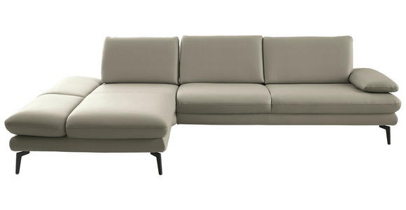 ECKSOFA in Echtleder Hellgrau 195/308 cm - Hellgrau/Schwarz, Design, Leder/Metall (195/308cm) - Dieter Knoll