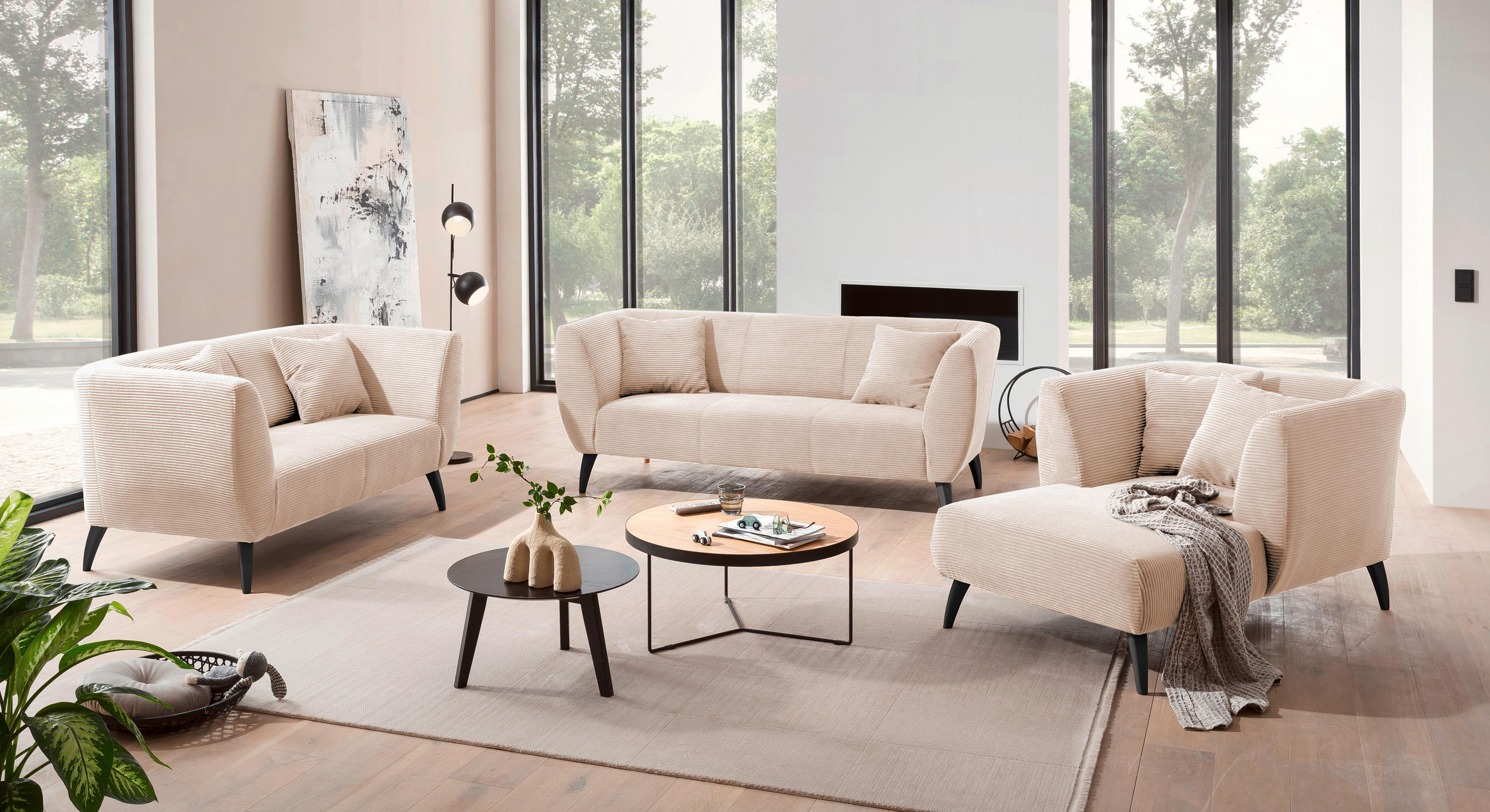 XXL-SESSEL in Cord Beige - Beige/Schwarz, Modern, Holz/Textil (108/84/155cm) - MID.YOU