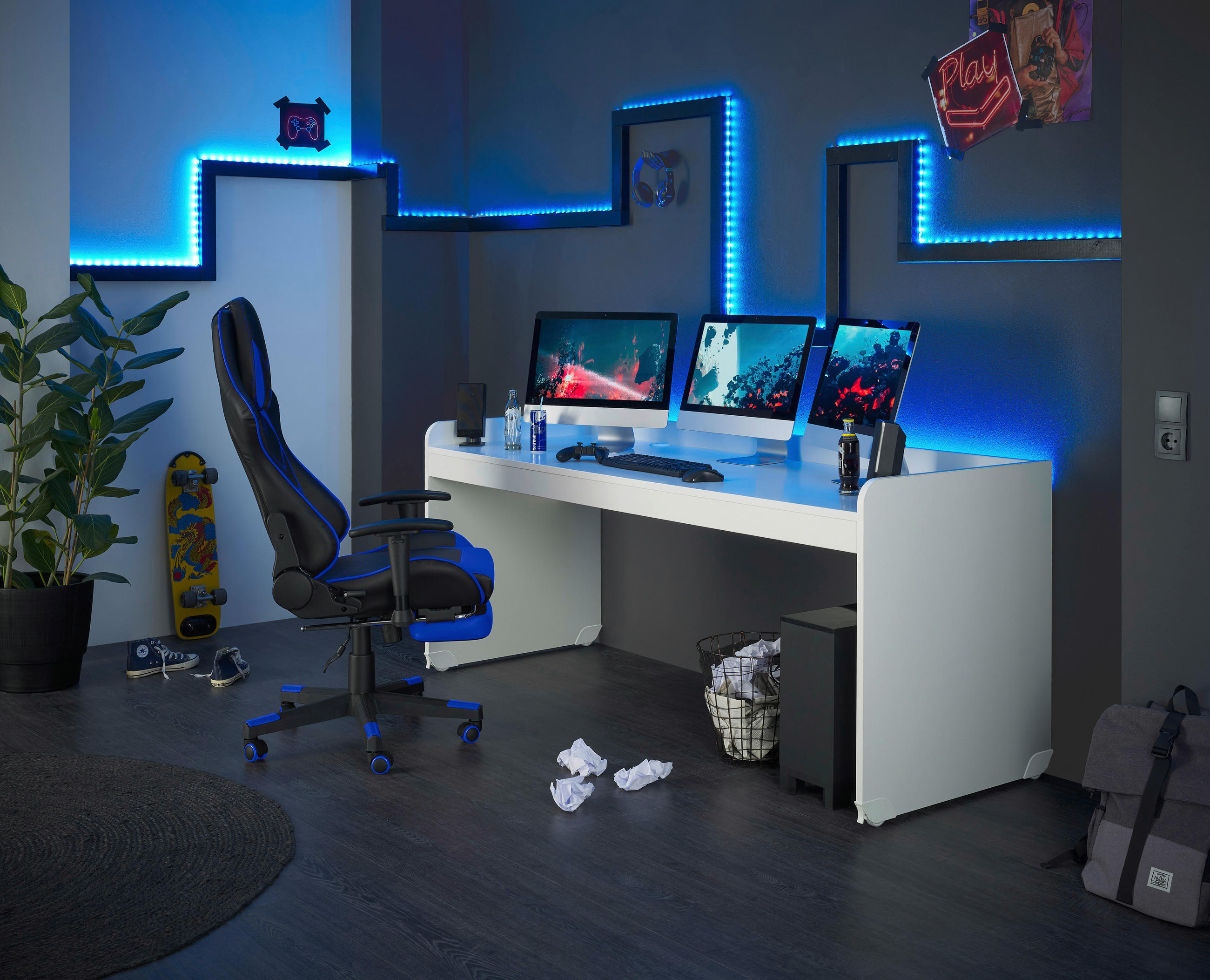 GAMING STOL  bijela  drvni materijal  - bijela, Moderno, drvni materijal/plastika (204,4/72/84,3cm) - MID.YOU