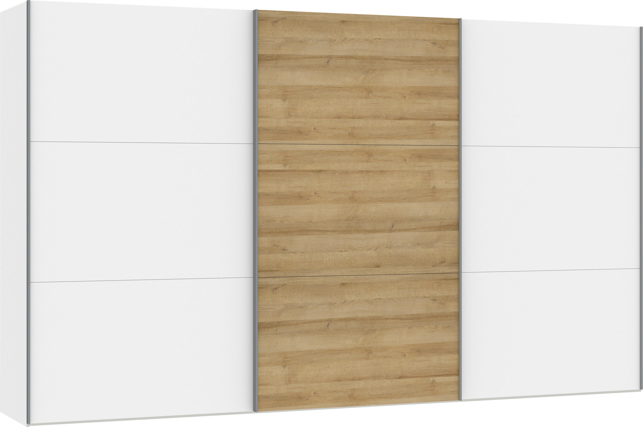 SCHWEBETÜRENSCHRANK  in Weiß, Eichefarben  - Eichefarben/Silberfarben, Design, Holzwerkstoff/Metall (378,6/220/65cm) - Jutzler