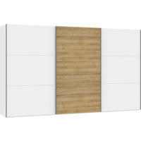 SCHWEBETÜRENSCHRANK  in Weiß, Eichefarben  - Eichefarben/Silberfarben, Design, Holzwerkstoff/Metall (378,6/220/65cm) - Jutzler