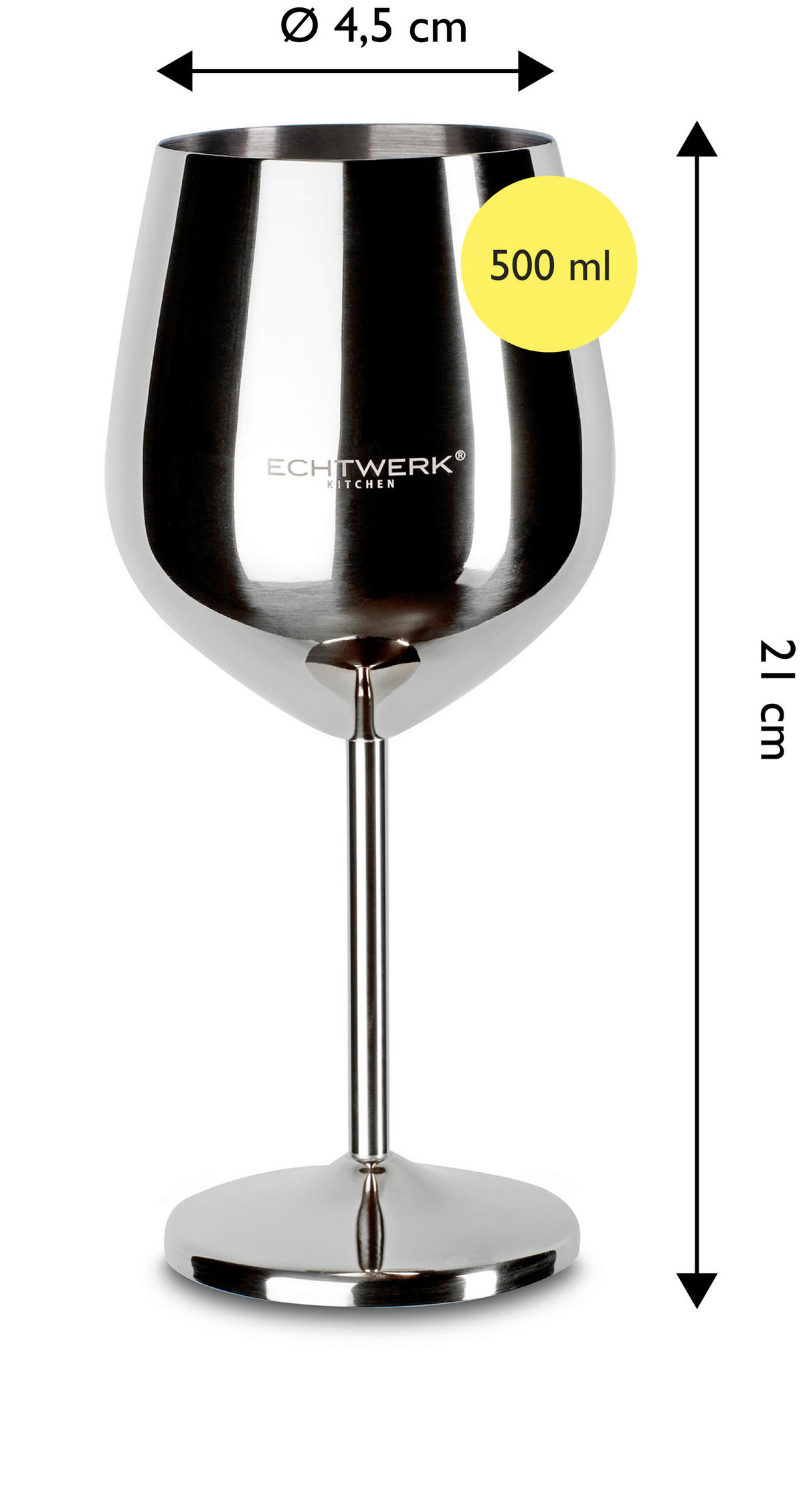 WEINGLAS 500 ml 2-teilig  - Edelstahlfarben, Basics, Metall (9,3/4,5/21cm) - Echtwerk