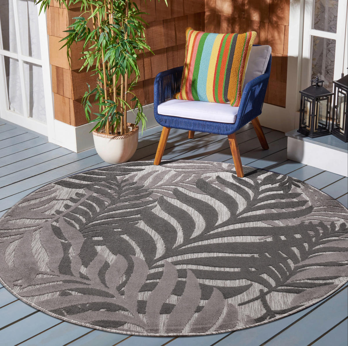 TEPIH ZA UNUTAR./VANJ. UPORAB  150 cm  siva  Floral  - siva, Lifestyle, tekstil/plastika (150cm)