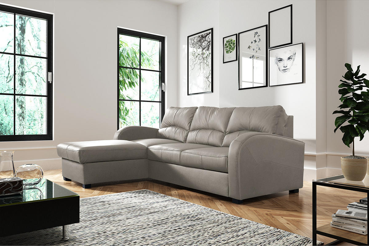 ECKSOFA in Lederlook Echtleder Platinfarben  - Platinfarben/Schwarz, Design, Leder/Kunststoff (168/227cm) - Livetastic
