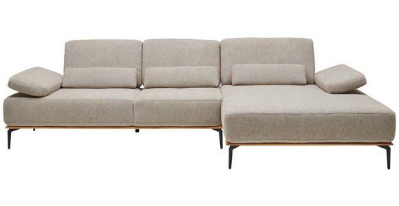 ECKSOFA  in Flachgewebe Hellbraun  314/176 cm  - Hellbraun/Schwarz, Natur, Holz/Textil (314/176cm) - Valnatura
