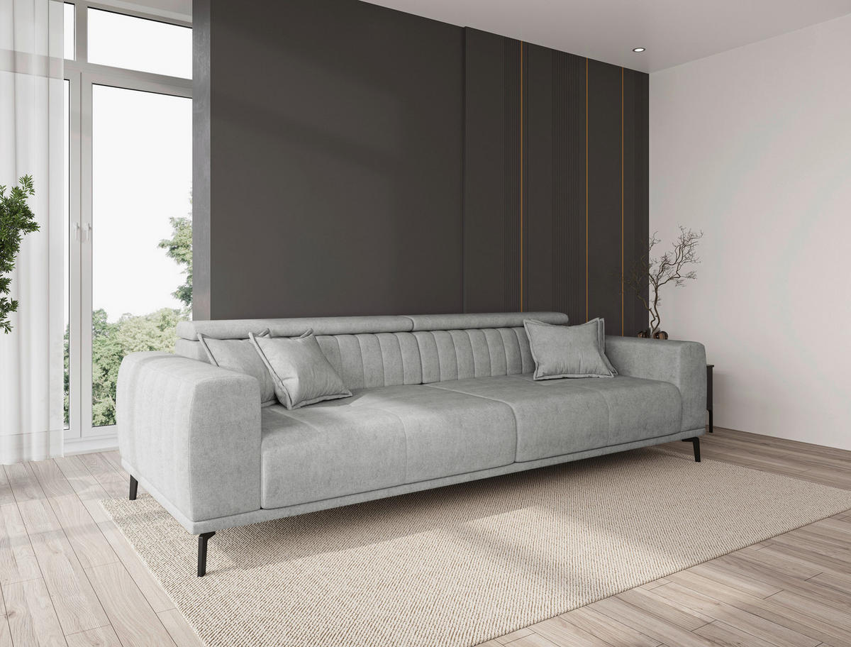 BIGSOFA Webstoff Grau  - Schwarz/Grau, KONVENTIONELL, Textil/Metall (280/80/110cm) - Carryhome