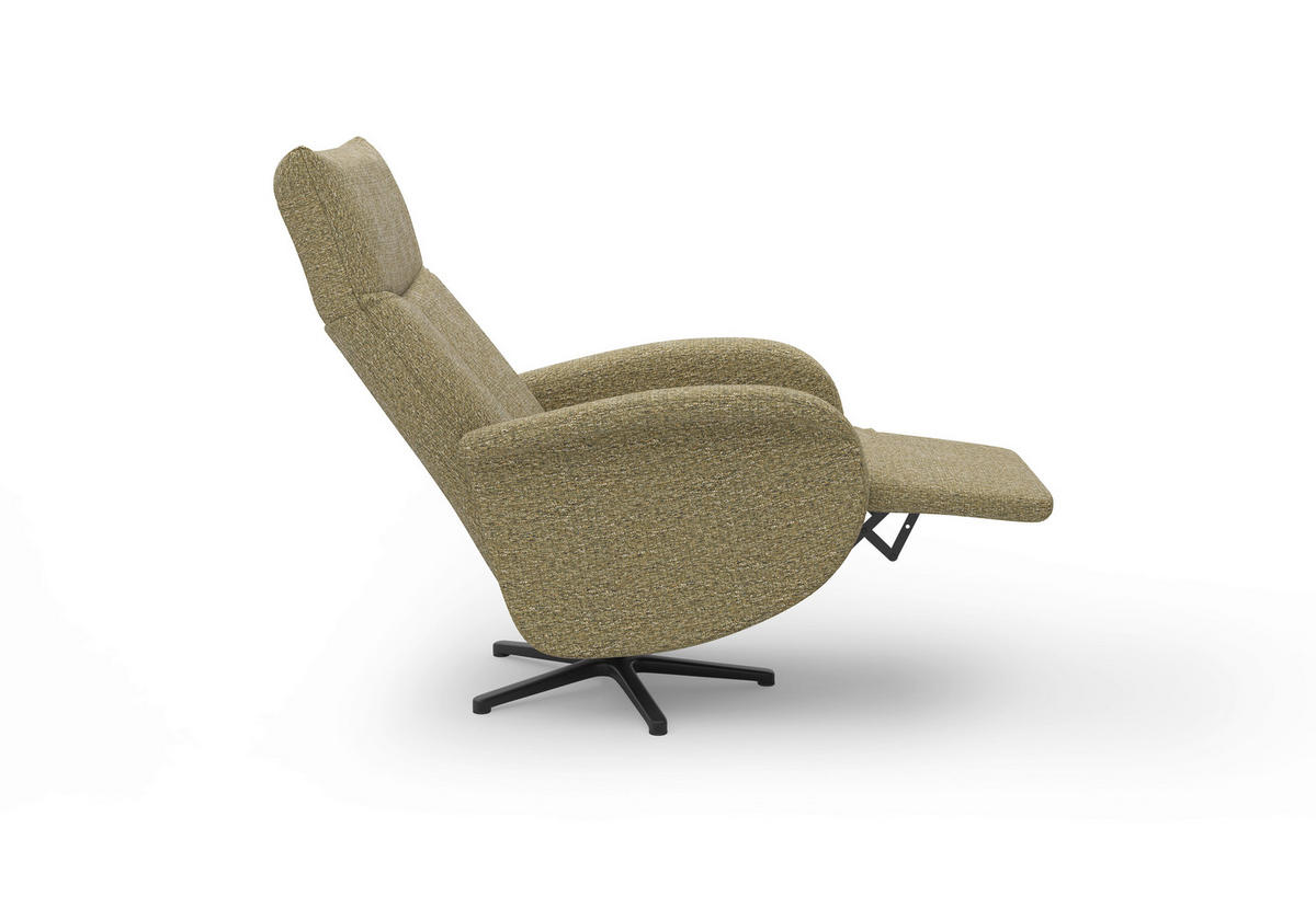 RELAXSESSEL GLENDALE E Chenille Kopfteilverstellung, Rücken echt    - Schwarz/Olivgrün, KONVENTIONELL, Textil/Metall (75/112/82cm) - Sit & More