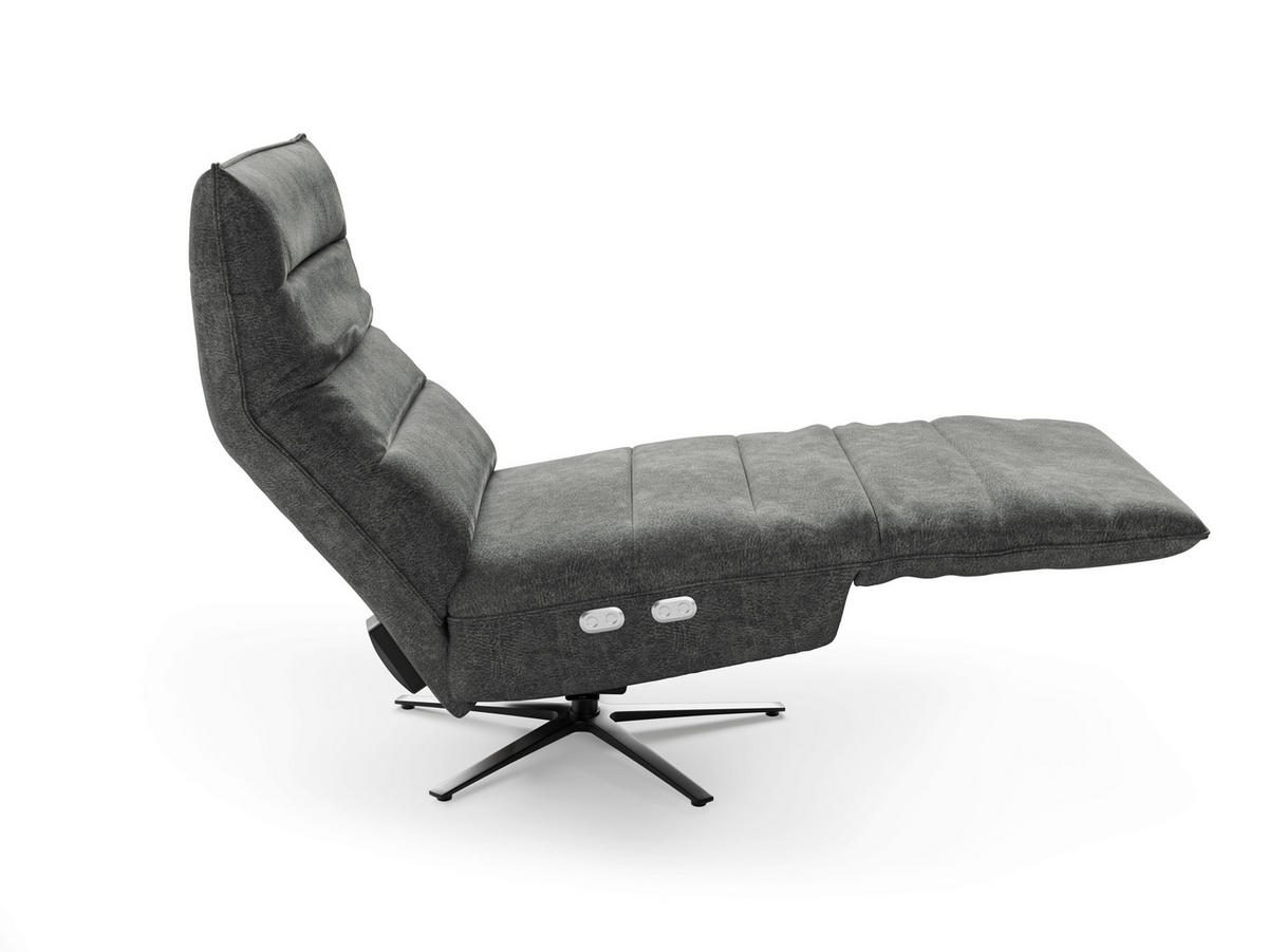 RELAXSESSEL EVE E Mikrofaser Kopfteilverstellung, Rücken echt    - Dunkelgrau/Schwarz, Basics, Textil/Metall (80/109/98cm) - Sit & More