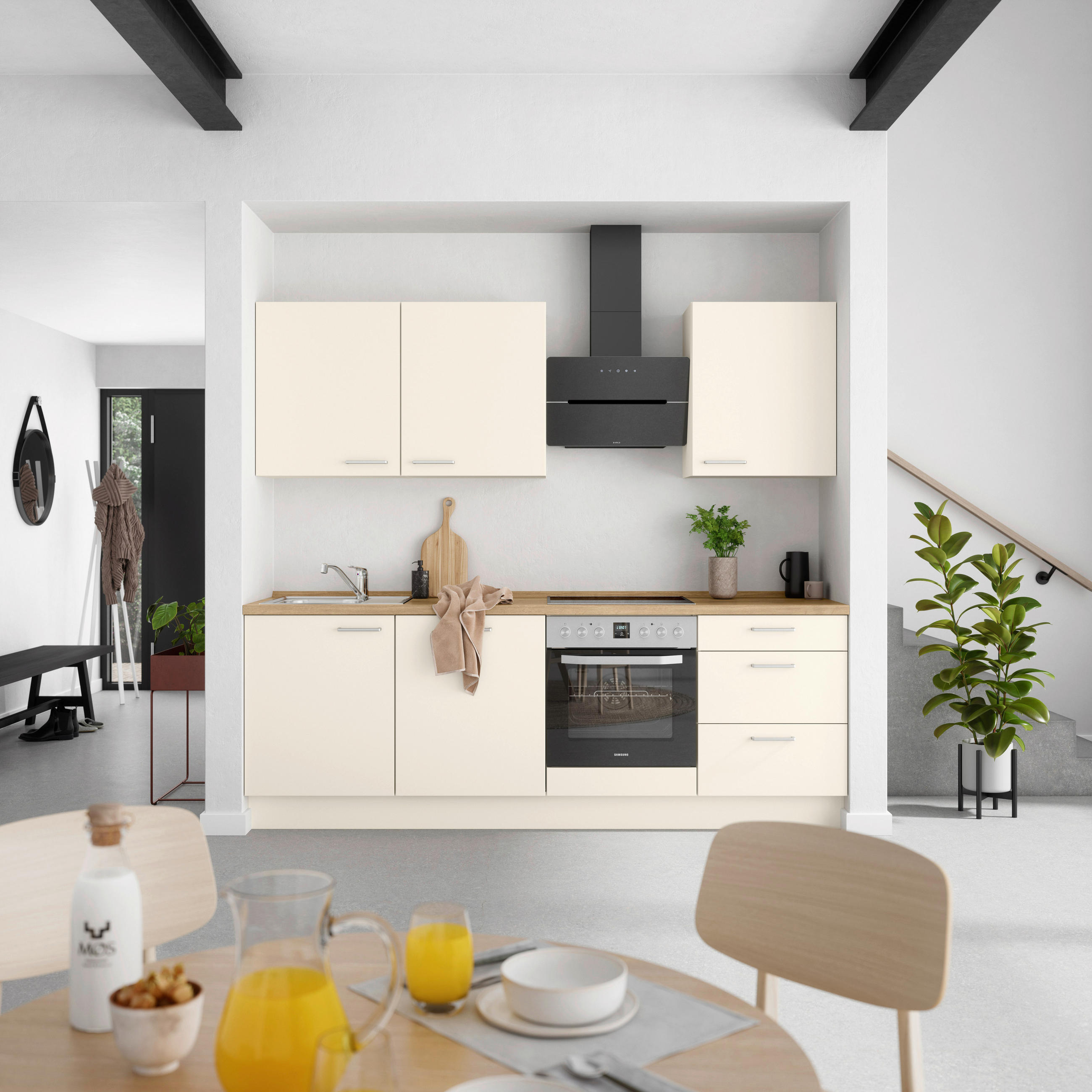 KÜCHENBLOCK 240 cm   in Eichefarben, Magnolie  - Edelstahlfarben/Eichefarben, MODERN, Holzwerkstoff/Metall (240cm) - Nobilia