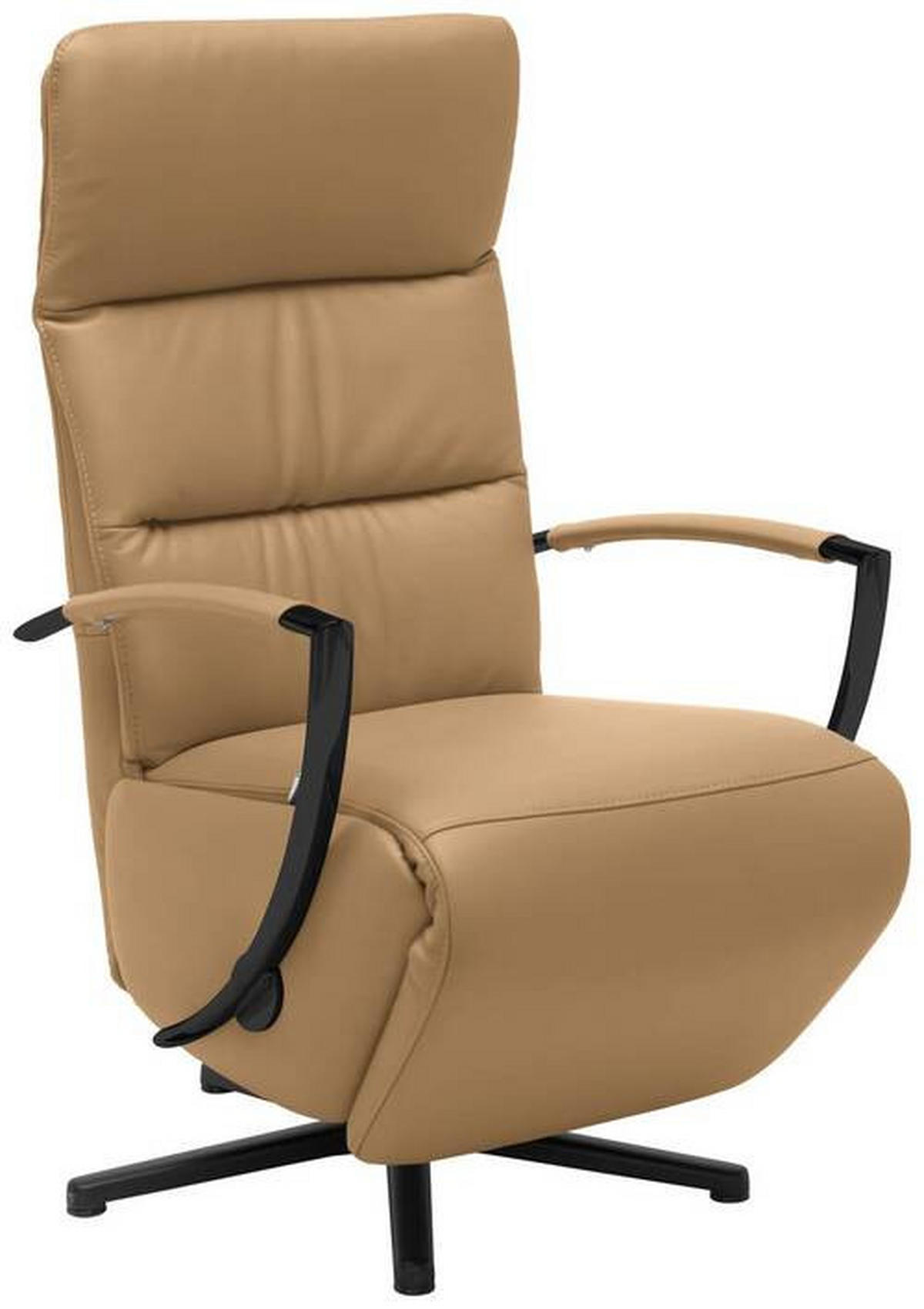 RELAXSESSEL in Leder Honig  - Schwarz/Honig, Design, Leder/Metall (64/112/80cm) - Cantus